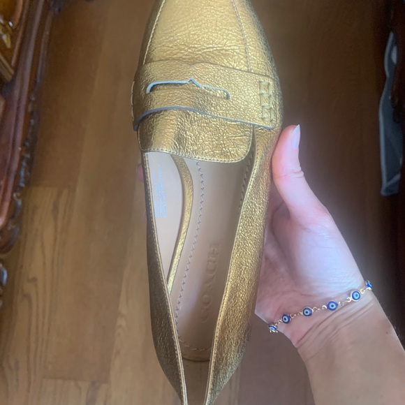 Coach Gold Leather Naomi Loafer Shoes - Picture 2 of 7
